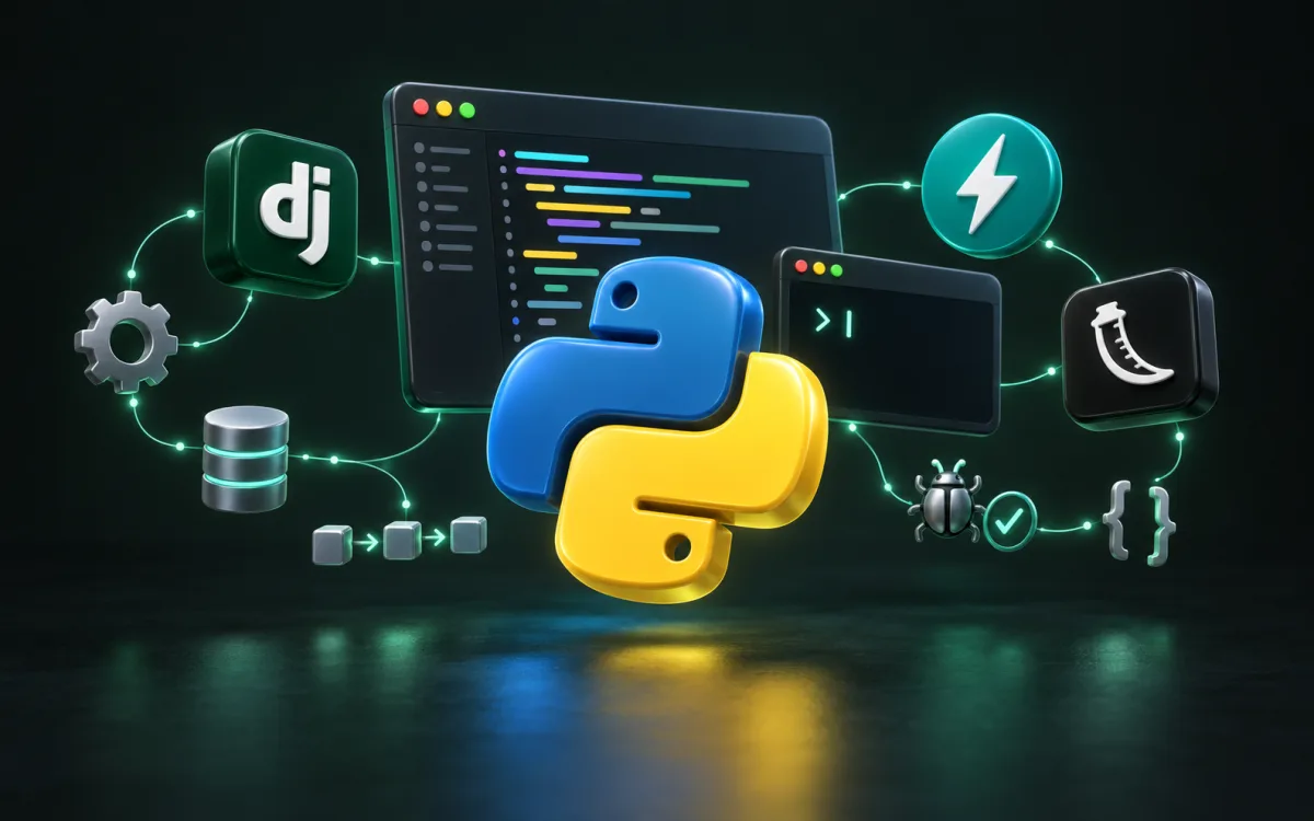 Python Development — an illustration of the tools and systems involved